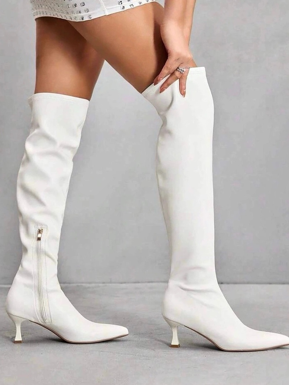 Women's White Over-the-Knee Heeled Boots